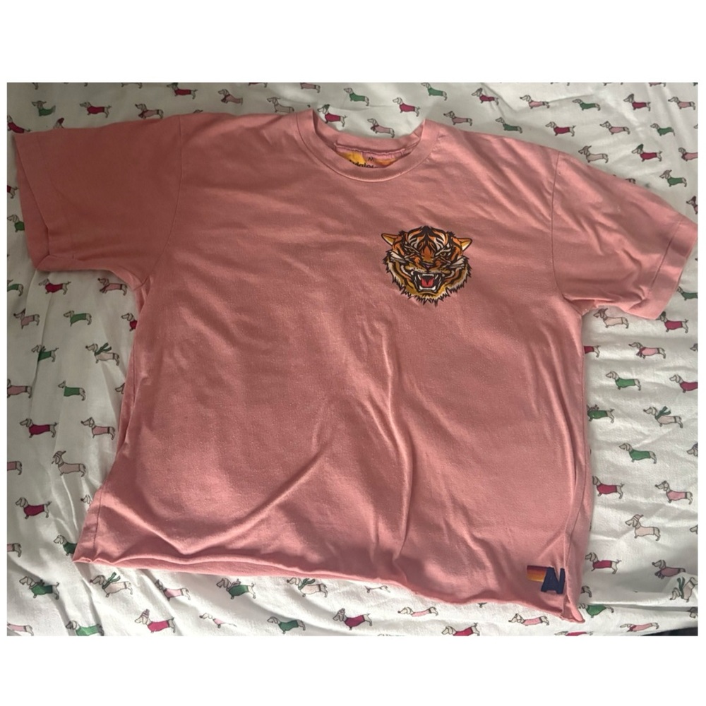Aviator Nation tiger print boyfriend Tee, Sz Medium